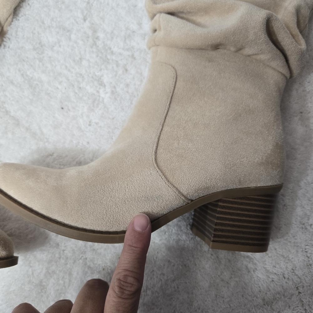 Athlefit Women's Chunky Heel Boots Faux Suede Pointed Toe Side Zipper S 5.5 Or 6 - Picture 2 of 9